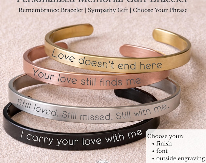 Personalized Memorial Cuff Bracelet, Engraved Sympathy Gift, Remembrance Jewelry, Loss of Loved One Keepsake
