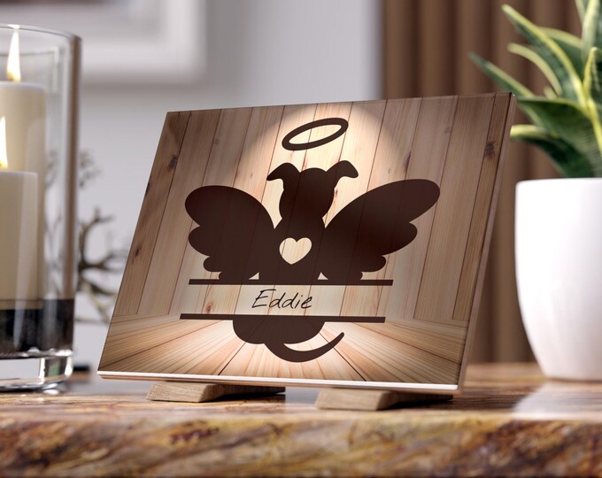 Personalized Dog Memorial Ceramic Tile: Halo Dog Silhouette Pet Remembrance