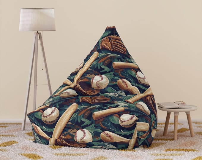 Baseball Bean Bag Chair Cover: Sports Fan Room Decor - Made in USA