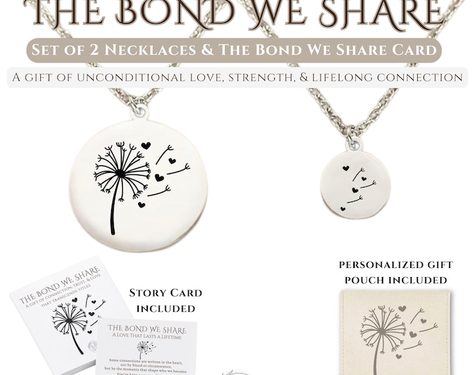 Personalized Dandelion & Hearts Pendant Necklaces Set | The Bond We Share Keepsake