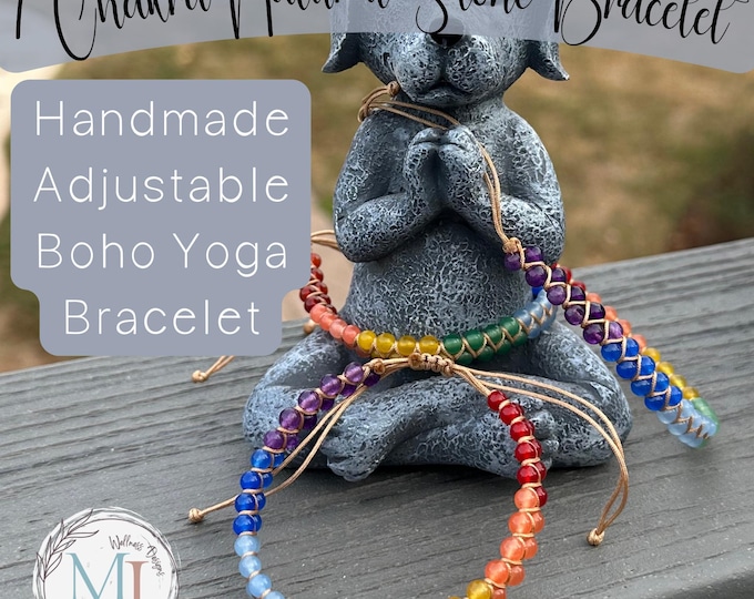 7 Chakra Natural Stone Bracelet or Anklet | Garnet, Sunstone, Citrine, Aventurine, Aquamarine, Amethyst Handmade Adjustable Boho Yoga Unisex