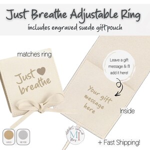 Just Breathe Ring: Hypoallergenic Adjustable Affirmation Jewelry, Gold or Silver, Personalized Pouch & Story Card image 8