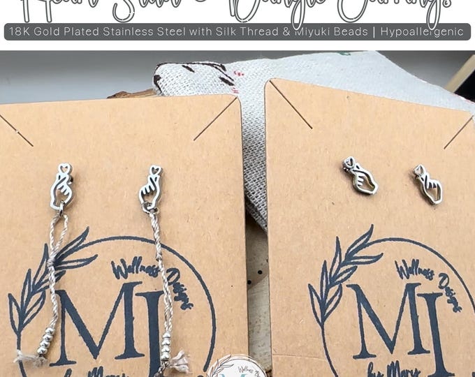 K-Pop Heart Earrings | 18K Gold, Silk Thread & Miyuki Beads | Minimalist Jewelry I Personalized Suede Gift Pouch I Custom Gift for Her