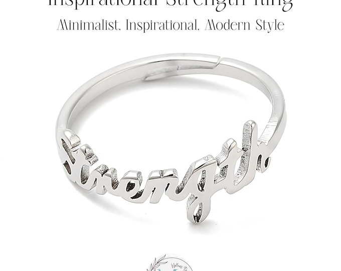 Strength Ring | Adjustable Hypoallergenic Inspirational Jewelry | Motivational Gift for Her or Him I Gift Ready with Personalized Gift Pouch