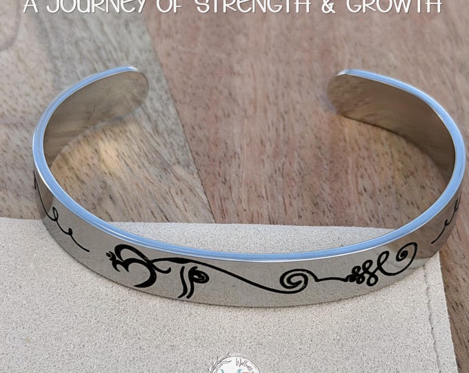 Personalized Elephant Unalome Bracelet | Lotus Cuff Bangle | Spiritual Jewelry Gift | Strength Growth Symbol | Inside Engraving