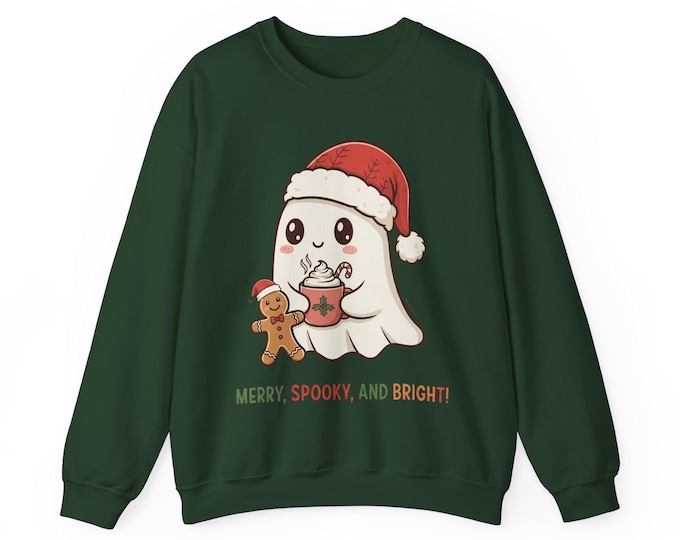 Merry Spooky and Bright Sweatshirt | Cute Ghost Christmas Crewneck | Spooky Season Holiday Sweater | Pastel Goth Christmas