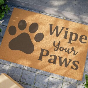 Wipe Your Paws Doormat | Coconut Coir Welcome Mat with Paw Print | Durable Non-Slip Outdoor Mat I Dog & Cat Lovers Gift