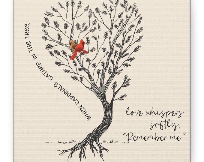 Cardinal Memorial Canvas Art, Minimalist Bird Couple Tree Print, Remembrance Decor