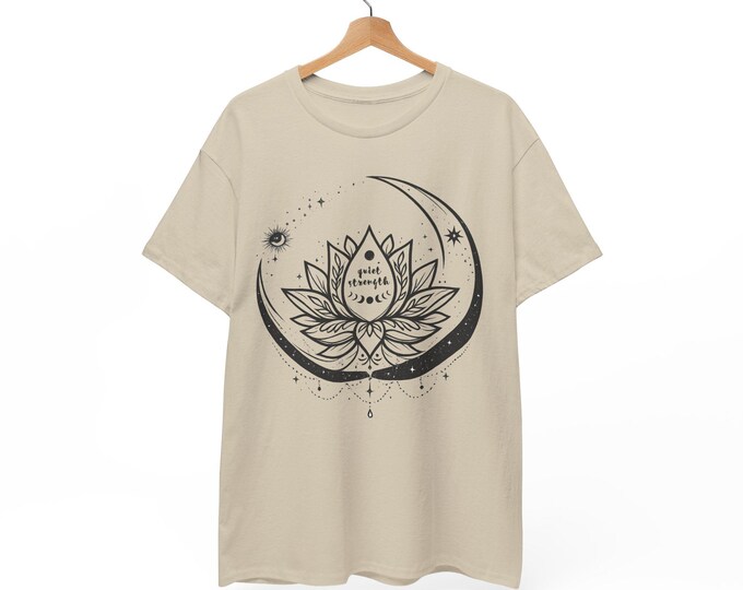 Mystic Lotus Moon Shirt, Quiet Strength Graphic Tee, Yoga Apparel, Feminine Gift