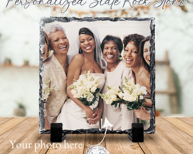 Personalized Photo Slate Rock | Engraved Back Option | 6x6in or 7x5in Custom Stone Keepsake Plaque