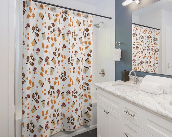 Fall Mushroom Shower Curtain: Woodland Thanksgiving Bathroom Decor