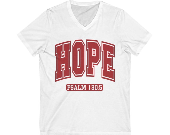 Hope V-Neck Tee, Christian Faith Shirt, Inspirational Gift, Unisex Spiritual Top, Bible Verse Apparel, Casual Faith Wear