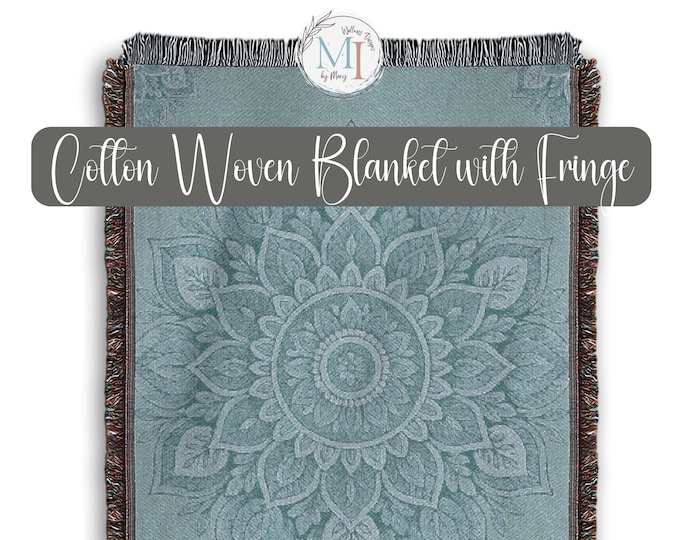 Blue & Teal Boho Mandala Woven Blanket Throw - Reversible Cotton Tapestry Wall Hanging, Hippie Bedspread, Meditation Yoga Decor Gift