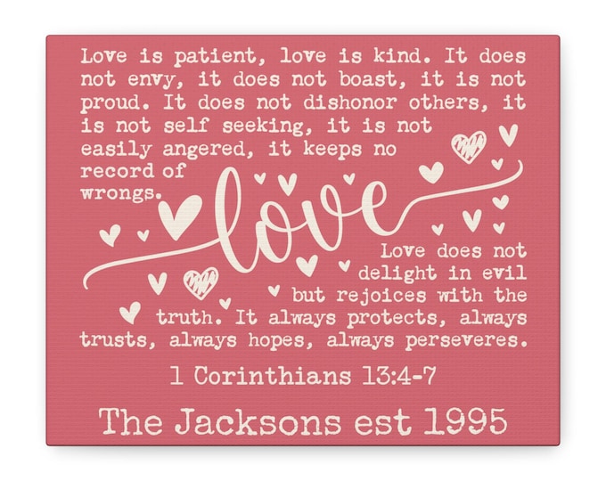 Personalized 1 Corinthians 13 Love Verse Canvas | Cream Cottage Script Wall Art