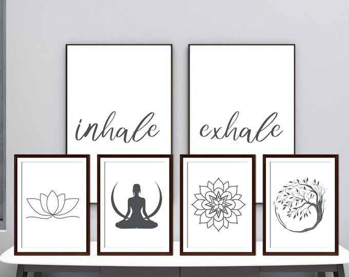 Zen Mindfulness Minimalist Meditation Art Print Set | 10 Total Digital Posters | Inhale, Exhale, Meditation, Lotus, Tree of Life, Mandala