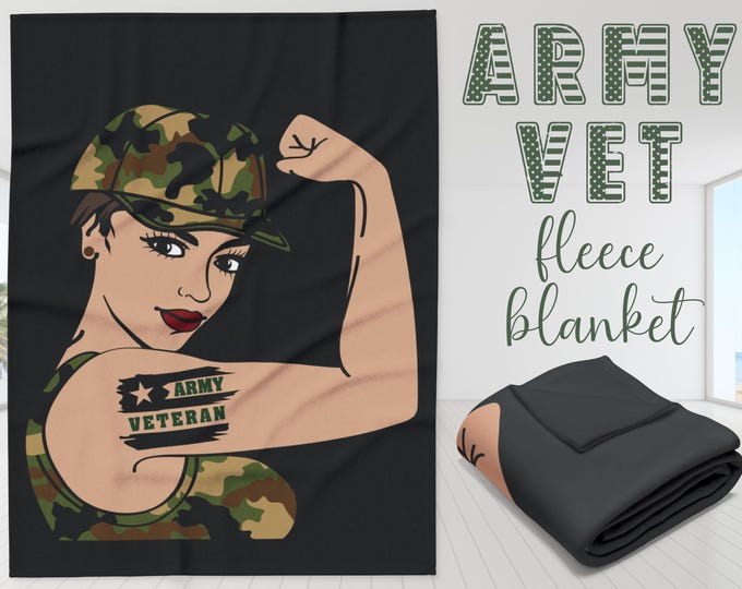 Female US Army Veteran Arctic Fleece Throw Blanket | Cozy Military Pride Gift | Patriotic Throw | 3 Sizes, Army Support Blanket