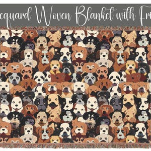 Coperta di lusso personalizzata in tessuto jacquard con motivo di cani dei cartoni animati, regalo accogliente, arredamento per la casa, arte murale o coperta per gli amanti dei cani, disponibile in 3 misure