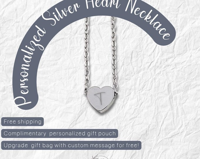 Tiny Heart Charm Necklace | Custom Initial Engraved Pendant | Minimalist Stainless Steel Layering Necklace | Dainty Best Gift for Her
