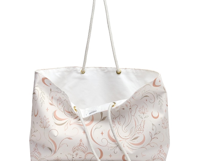 Ganesha Weekender Bag, Boho Celestial Travel Tote, Lotus Moon Overnight Bag, Spiritual Gift