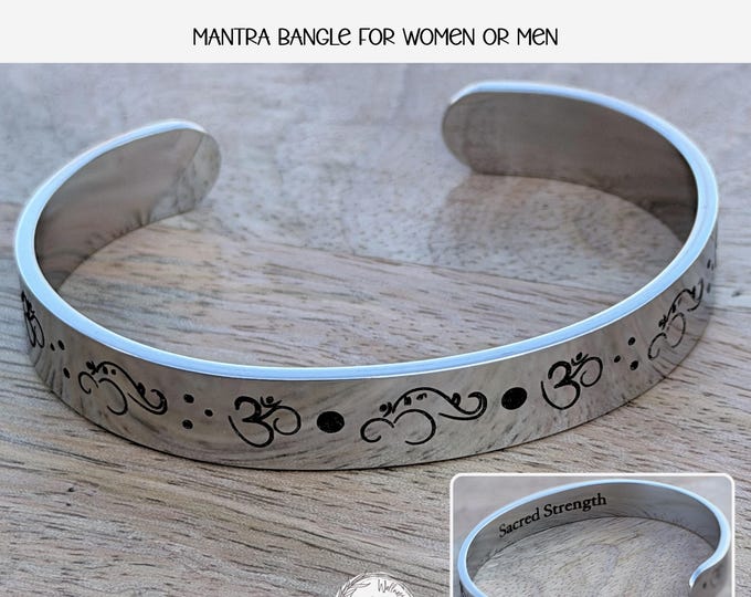 Elephant OM Cuff Bracelet: Sacred Strength Engraved Stainless Steel Mantra Bangle for Women Men