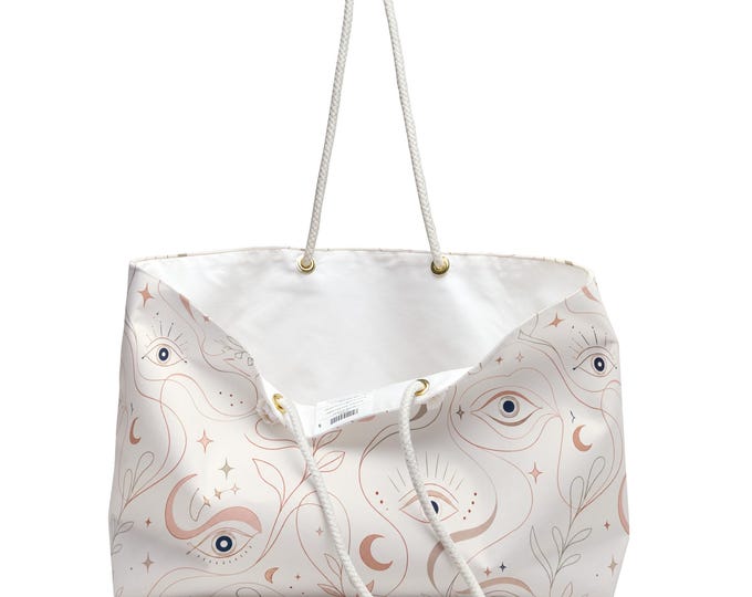 Evil Eye Weekender Bag, Boho Celestial Travel Tote, Mystic Moon Stars Overnight Bag