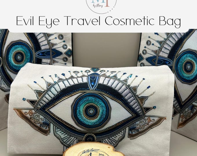 Makeup Bag I Evil Eye Protection | Water-Resistant Cosmetic Pouch with Zipper | Organizer for Makeup, Jewelry, Pen, Pencil, Toiletry, Travel