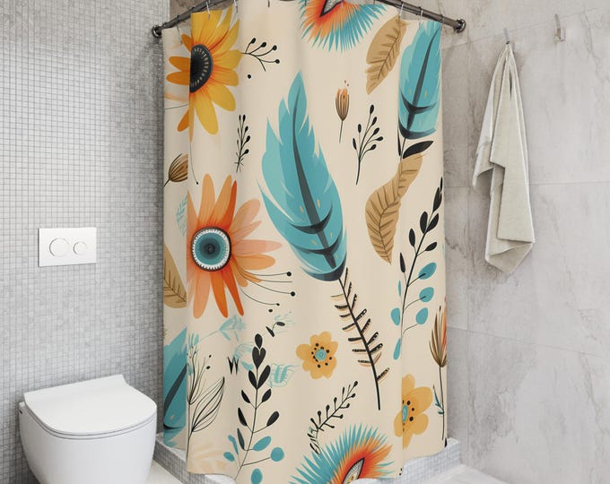 Boho Floral Shower Curtain with Grommets | Custom Bathroom Decor | Matches Our Boho Throw Blanket & Faux Suede Pillowcase Best Gifts for Her