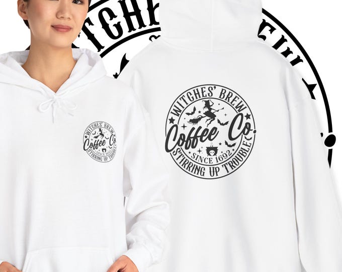 Witches' Brew 2-Sided Hoodie | Unisex Heavy Blend Hoodie | Witchy Graphic Sweatshirt with Front and Back Logo | Halloween Hoodie | Cozy Gift