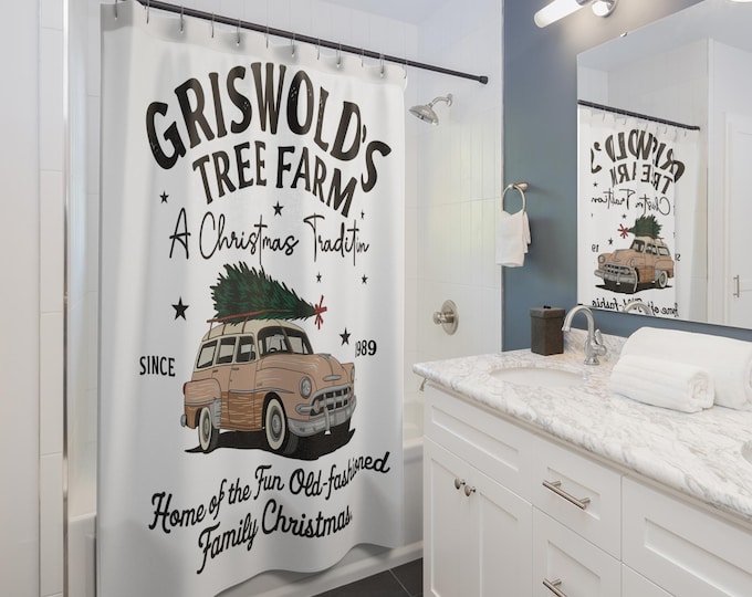 Griswold's Tree Farm Shower Curtain: Retro Christmas Bathroom Decor