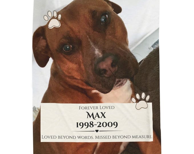Personalized Pet Memorial Blanket, Custom Photo Dog Cat Throw, Soft Velveteen Keepsake Remembrance Gift