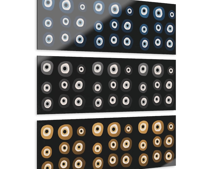 Evil Eye Acrylic Triptych: Modern Geometric Wall Art