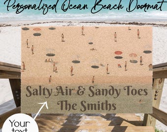 Paillasson personnalisé Ocean Beach | Tapis de bienvenue côtier pour petits nageurs et amateurs de plage | Décoration d'entrée personnalisée