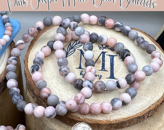 Natural Pink Zebra Jasper Bracelet | Matte Bead Wellness Jewelry | Handmade Stackable Minimalist Bracelet Gift for Her Gift for Him