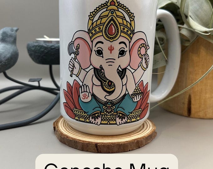 Spiritual Symbol Coffee Mug | 15 oz White Ceramic Mug | Personalized Name or Affirmation | Ganesha, Om, Hamsa, Chakra, Tree of Life and More