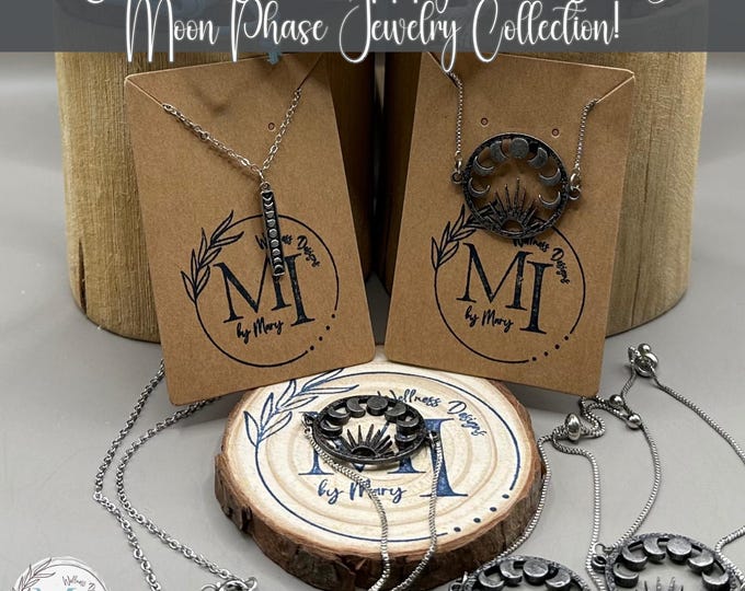 Boho Moon Phase Jewelry Collection | Crescent Necklace, Minimalist Pendant, Adjustable Sun & Moon Bracelet Lunar Witchy Celestial Astrology