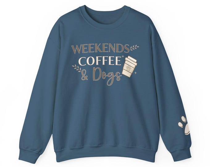 Unisex Crewneck Sweatshirt | Coffee, Dogs, Paw Print Detail | Cotton Blend Comfort