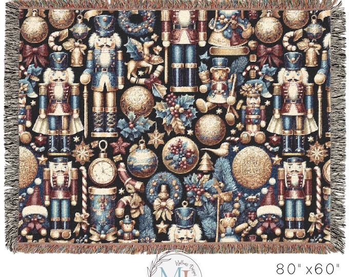 Cotton Woven Blanket: Nutcracker Christmas Throw, Holiday Decor & Cozy Gift