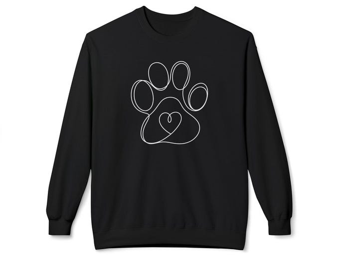 Minimalist Paw Print Heart Crewneck Sweatshirt | Unisex Dog Lover Paw Line Art (S-4XL)