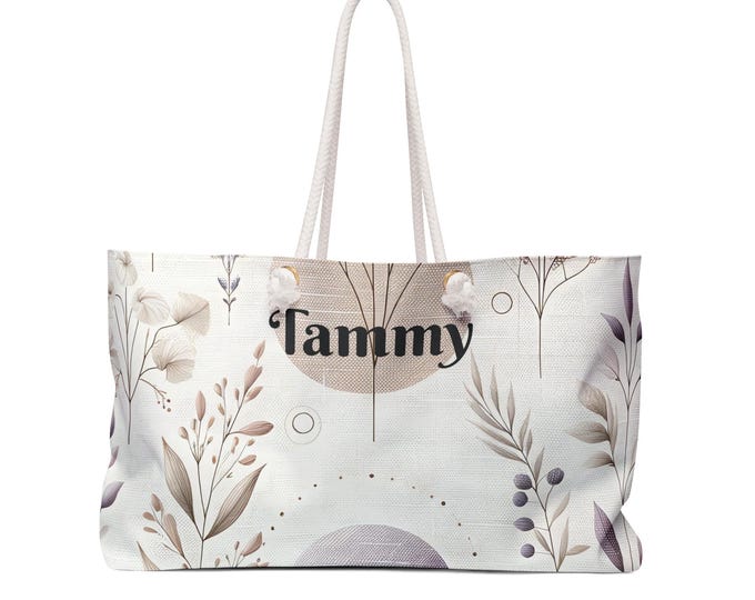 Personalized Floral Weekender Bag | Custom Boho Travel Tote | Large Overnight Bag for Yoga, Beach, Gym & Getaways | Travel Gift for Her