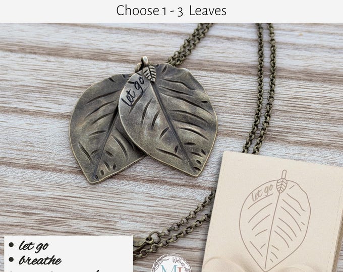 Custom Engraved Leaf Necklace • Affirmation Pendant • Minimalist Nature Jewelry (1 or 3 Leaves)