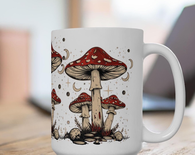 Whimsical Mushroom Mug | Cottagecore Ceramic Coffee Cup | Boho Nature Lover Gift for Her | Cozy Aesthetic Tea Cup | 11oz & 15oz