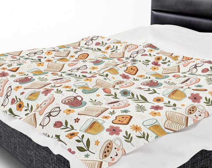 Cozy Coffee & Book Plush Blanket: Literary Reader's Throw