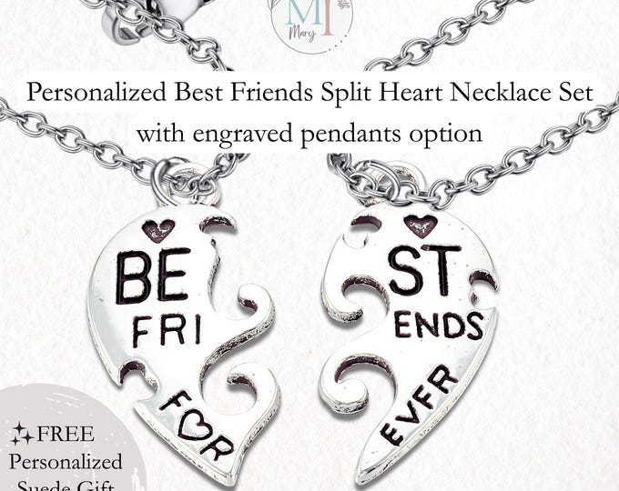 Personalized Friendship Pendant Necklaces | BFF, Sister Gift | Long Distance Friendship Jewelry with Engraved Pouch