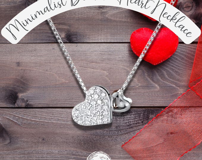 Double Heart Pendant Necklace, 925 Sterling Silver, Dainty Bohemian Minimalist Zirconia Jewelry, Custom & Personalized Suede Gift Bag