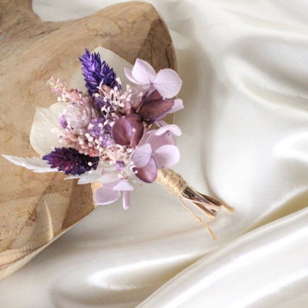 LILAC boutonniere preserved foliage mix dried flower, bridal accessories, wedding DYI