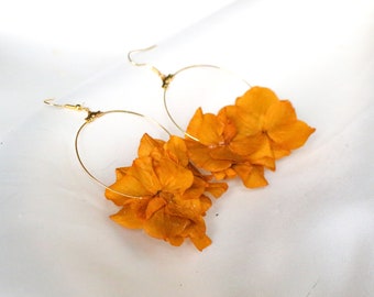 Stabilized hydrangea flower hoop earrings “NAMA” terracotta
