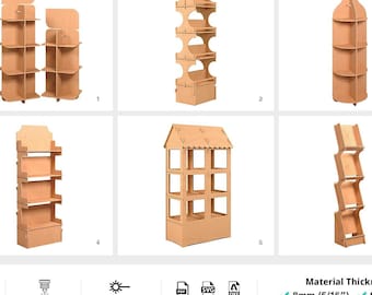 DIY CNC Ständer Pläne. 6 Regal-Design-Bundle - svg, dxf, pdf-Dateien für Laser Cut und CNC Fräser. Markt & Handwerk Displays