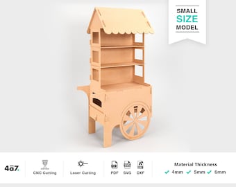 Small Candy Cart CNC Cut Files: Flatpack Sweets Carriage (Digital Vector File)
