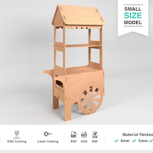 合板またはMDF用の小型キャンディカートのデジタルベクターカットプラン。CNCおよびレーザーカット用のDIYキャリッジSVGファイル。4 mm、5 mm、6 mmのカットファイル