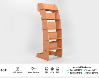 Trade display shelf stand suitable for plywood and colored mdf. Svg, pdf, dxf vector file formats for cnc milling and laser cutting